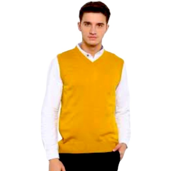 NWT Britches Sz XL Merino Wool V-Neck Mustard Yellow Knit Sweater Vest - Picture 2 of 11